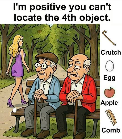Find Crutch, Egg, Apple, Comb.